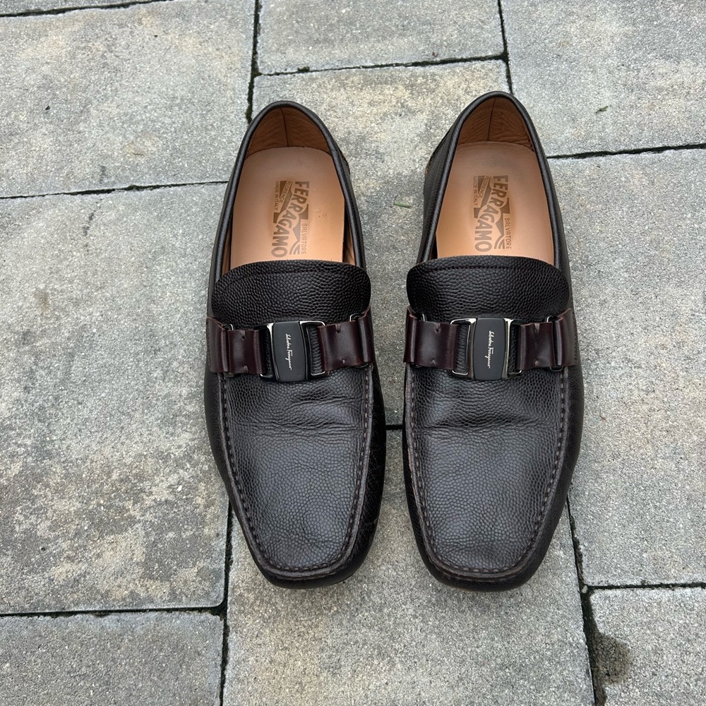 Salvatore Ferragamo Men’s ‘Sardegna’ Brown  Leather Loafers/Drivers Size 9.5